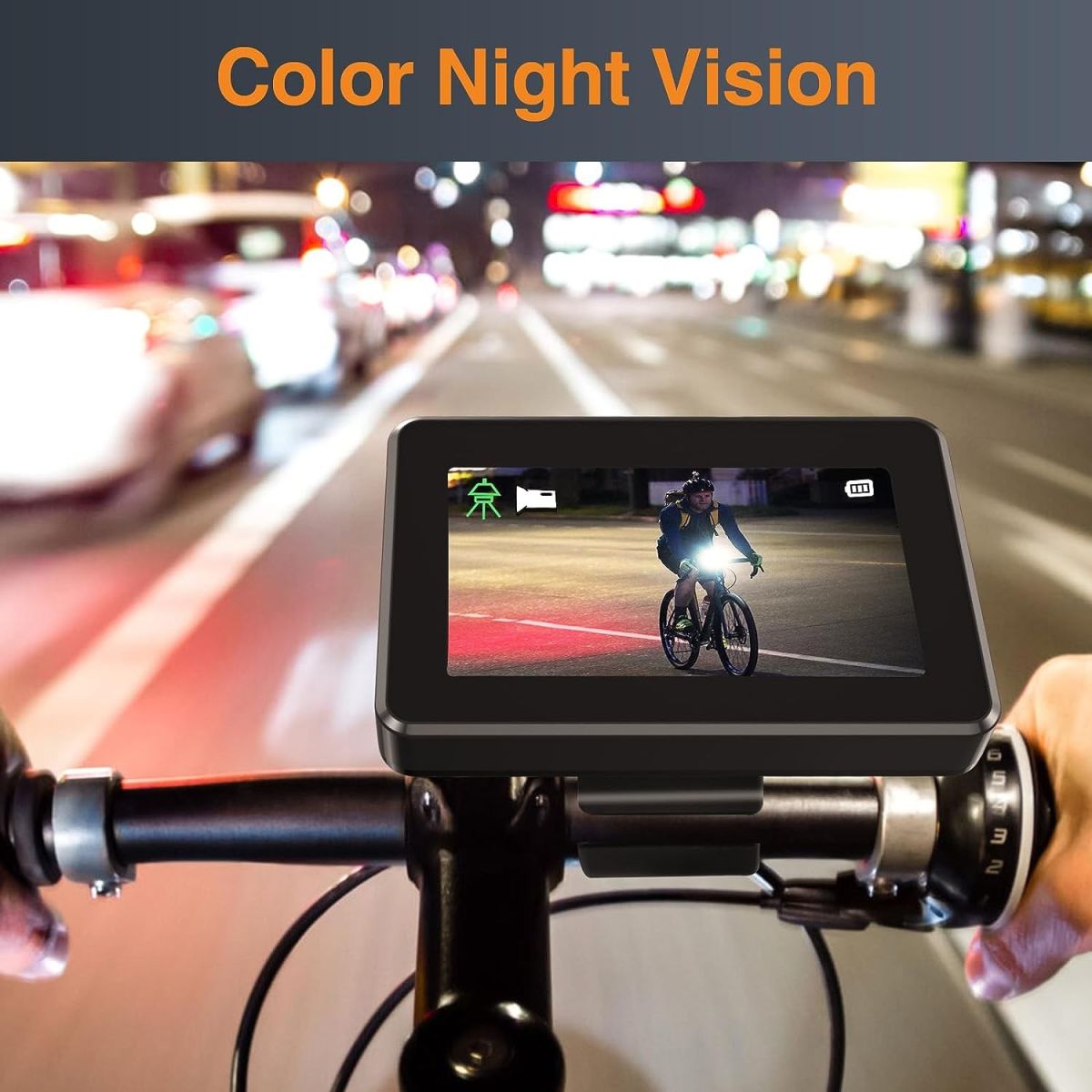 farebne nocne videnie - kamera na bicykel a monitor