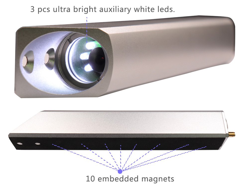 Camera with LED lighting and universal magnetic attachment