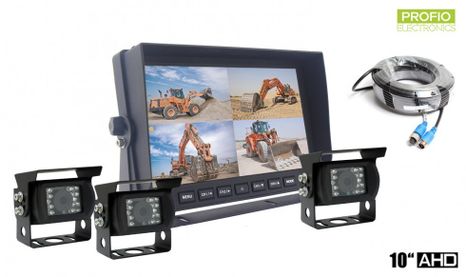 Káblový parkovací set AHD - HD 10" monitor + 3x kamera s 18 IR LED