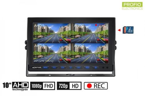 Hybridný monitor 10,1" pre 4x pre kamery FULL HD, HD, CVBS/AHD + nahravanie