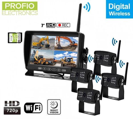 Kamerový ADH WiFi systém - 1x HD monitor 7" + 4x AHD IP69 kamera s IR LED nočným videním