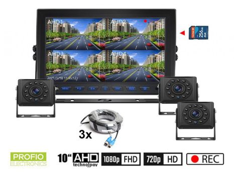 Kamerový AHD set do auta - 1x Hybridný 10" AHD monitor + 3x HD kamera s 11 IR LED