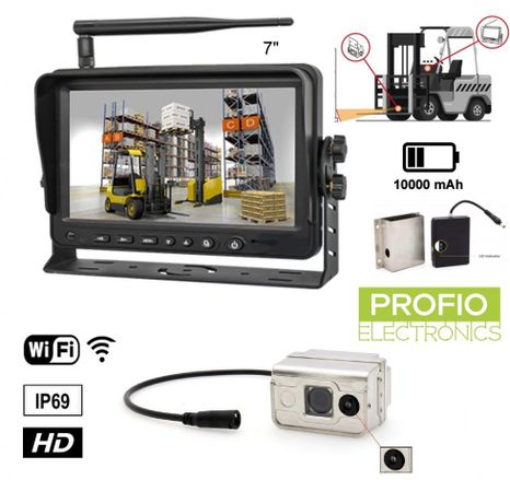 Laserový SET pre vysokozdvižný vozík - HD wifi kamera IP69 a 7″ AHD monitor + batéria 10 000 mAh