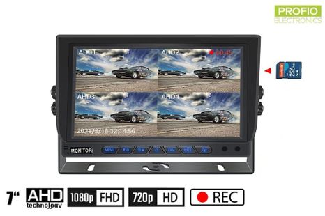 Parkovací hybrid 7" monitor do auta + pripojenie 4x AHD/CVBS + nahrávanie
