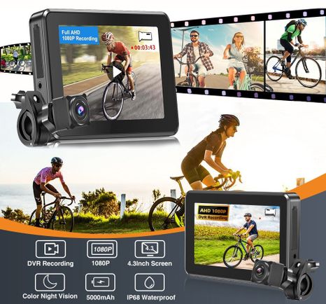 Kamera s monitorom na bicykel SET - FULL HD kamera + 4,3" Monitor s nahrávaním na micro SD